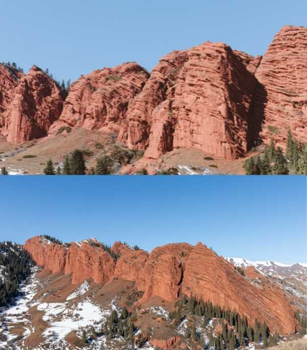 Kyrgyzstan Seven Bulls Red Sandstone Cliffs